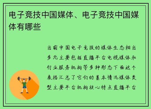电子竞技中国媒体、电子竞技中国媒体有哪些